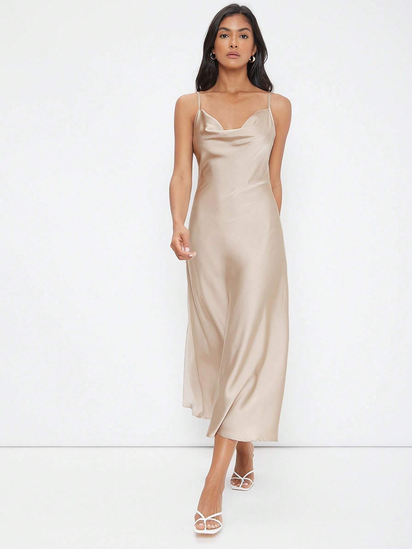 Cowl Neck Solid Slip Dress shein