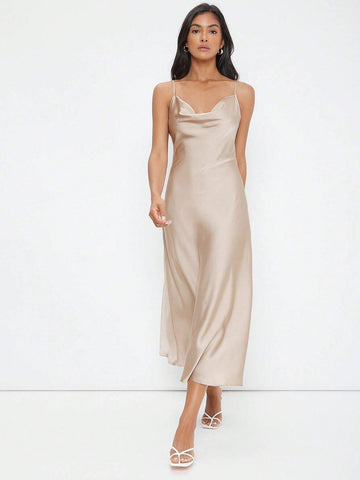 Cowl Neck Solid Slip Dress shein