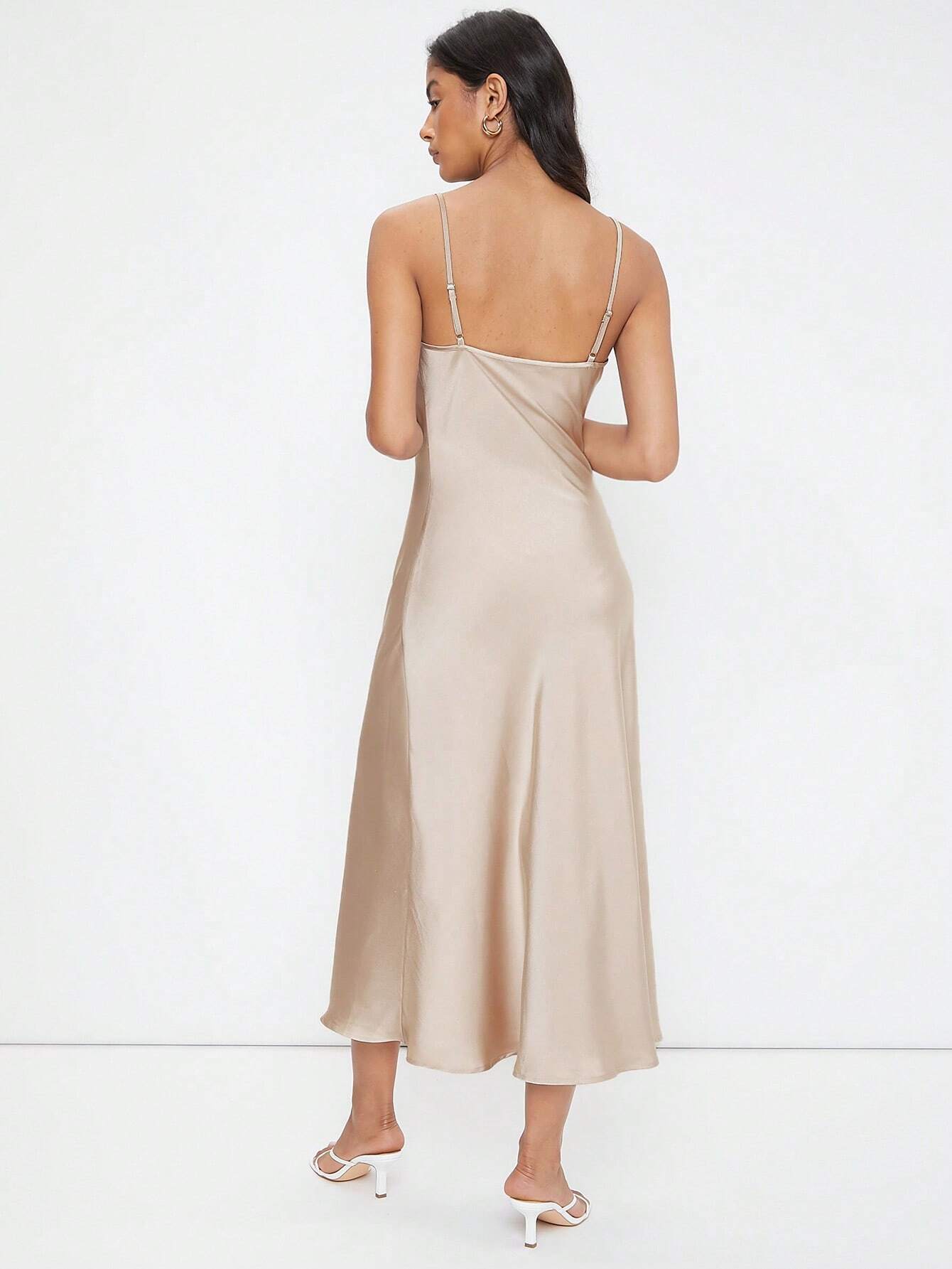 Cowl Neck Solid Slip Dress shein