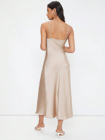 Cowl Neck Solid Slip Dress shein