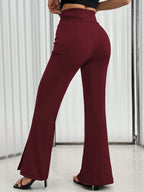 Women's Solid Color Waist Button Front Flare Leg Elegant Pants shein