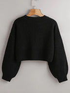 Chiquease Solid Drop Shoulder Crop Sweater shein
