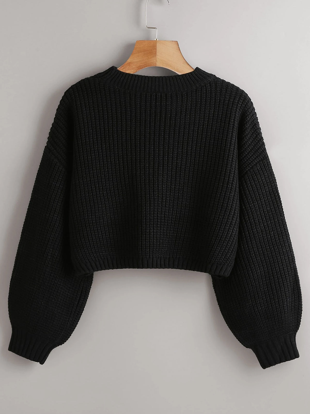 Chiquease Solid Drop Shoulder Crop Sweater shein