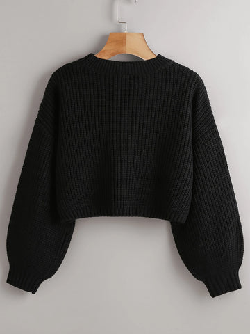Chiquease Solid Drop Shoulder Crop Sweater