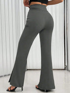 Women's Solid Color Waist Button Front Flare Leg Elegant Pants shein