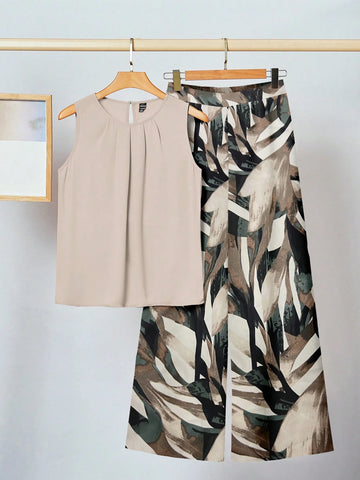 2pcs Women Casual Floral Print Outfit Set