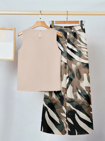 2pcs Women Casual Floral Print Outfit Set