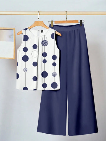 2pcs Women Casual Floral Print Outfit Set