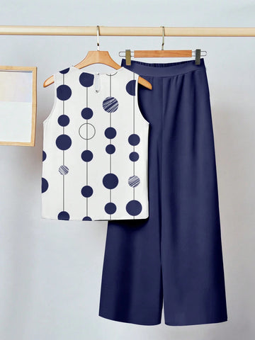 2pcs Women Casual Floral Print Outfit Set