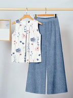 2pcs Women Casual Floral Print Outfit Set shein