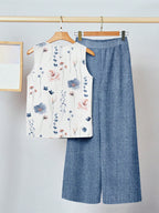 2pcs Women Casual Floral Print Outfit Set shein
