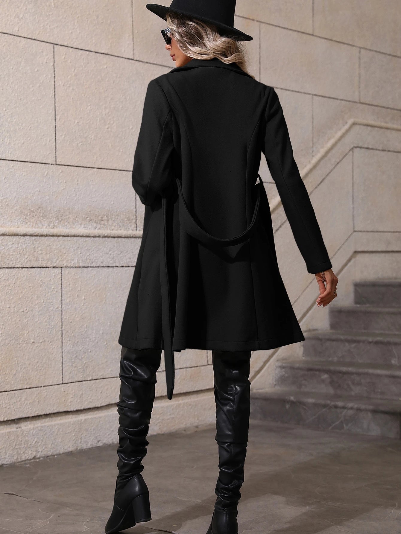 Clasi Double Breasted Belted Overcoat shein