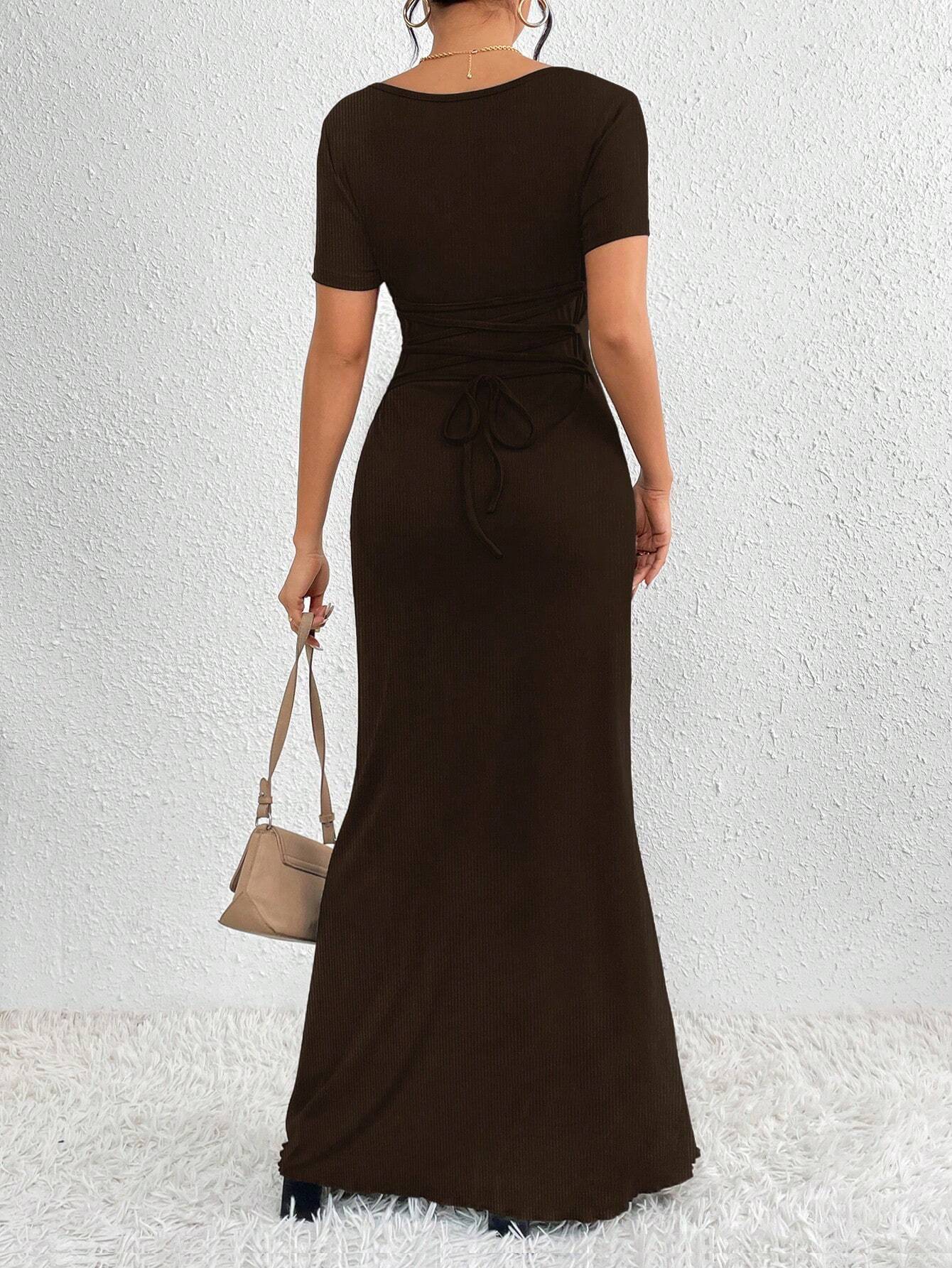 Women'S Plain Color Square Neck Bodycon Dress shein
