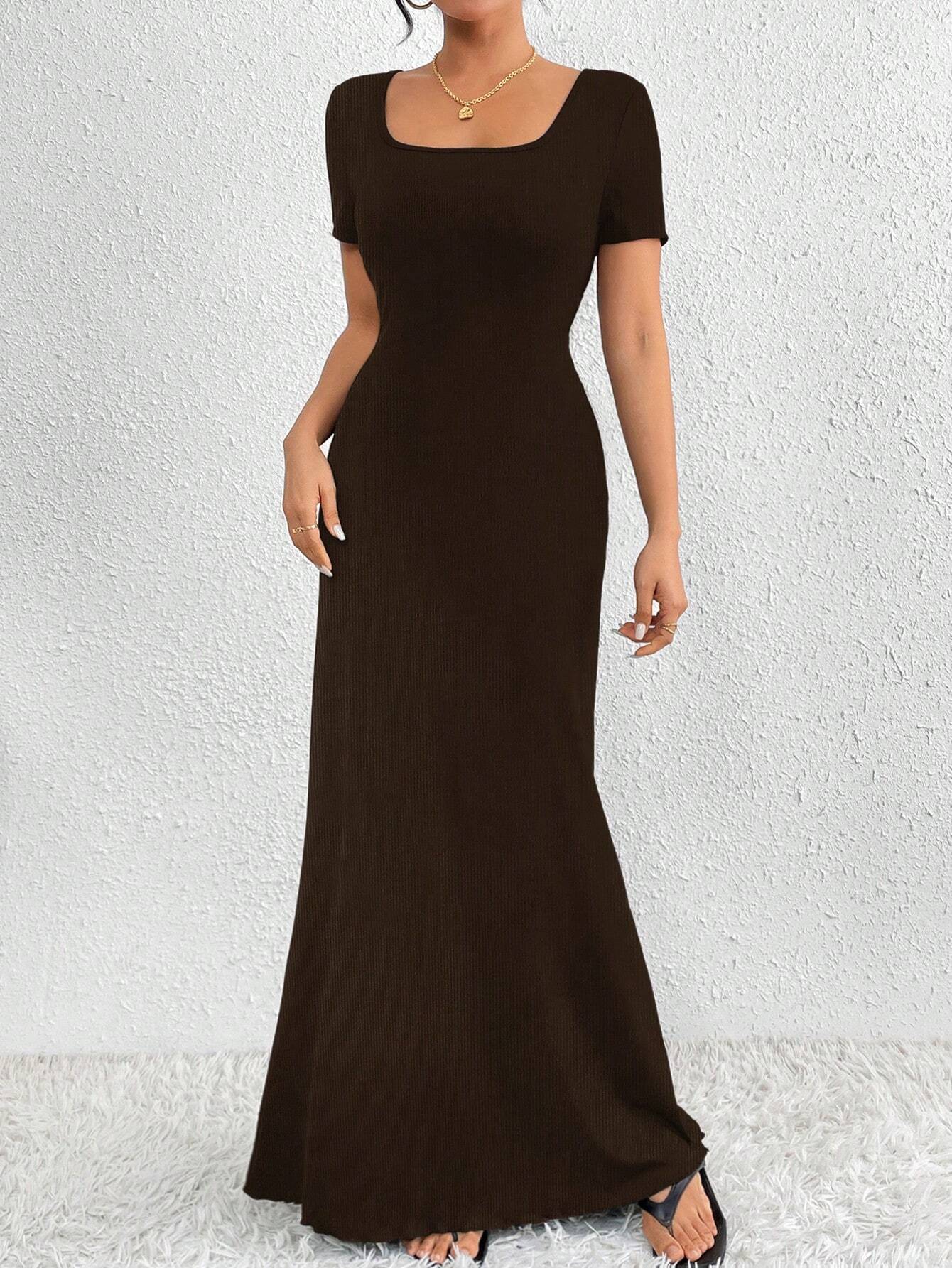 Women'S Plain Color Square Neck Bodycon Dress shein