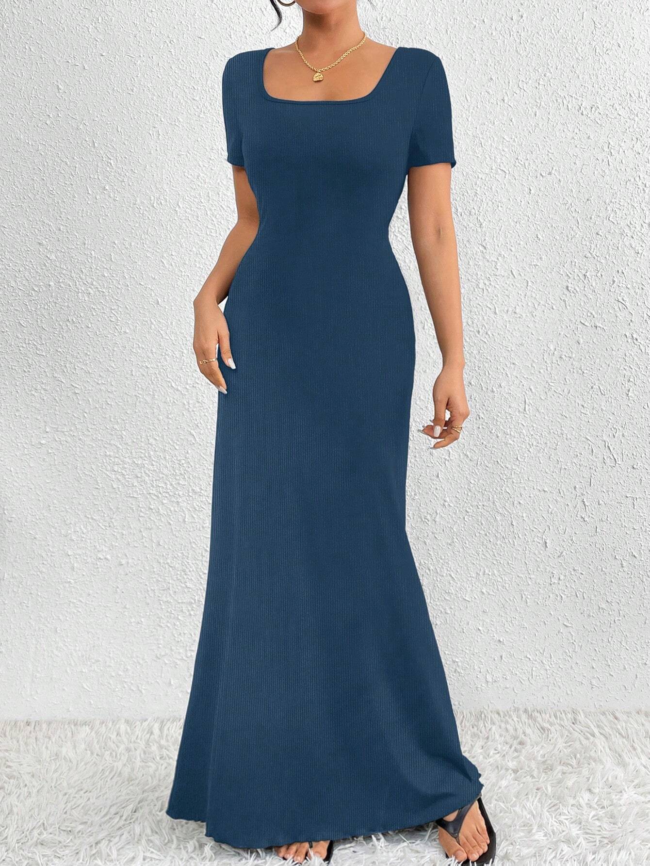 Women'S Plain Color Square Neck Bodycon Dress shein
