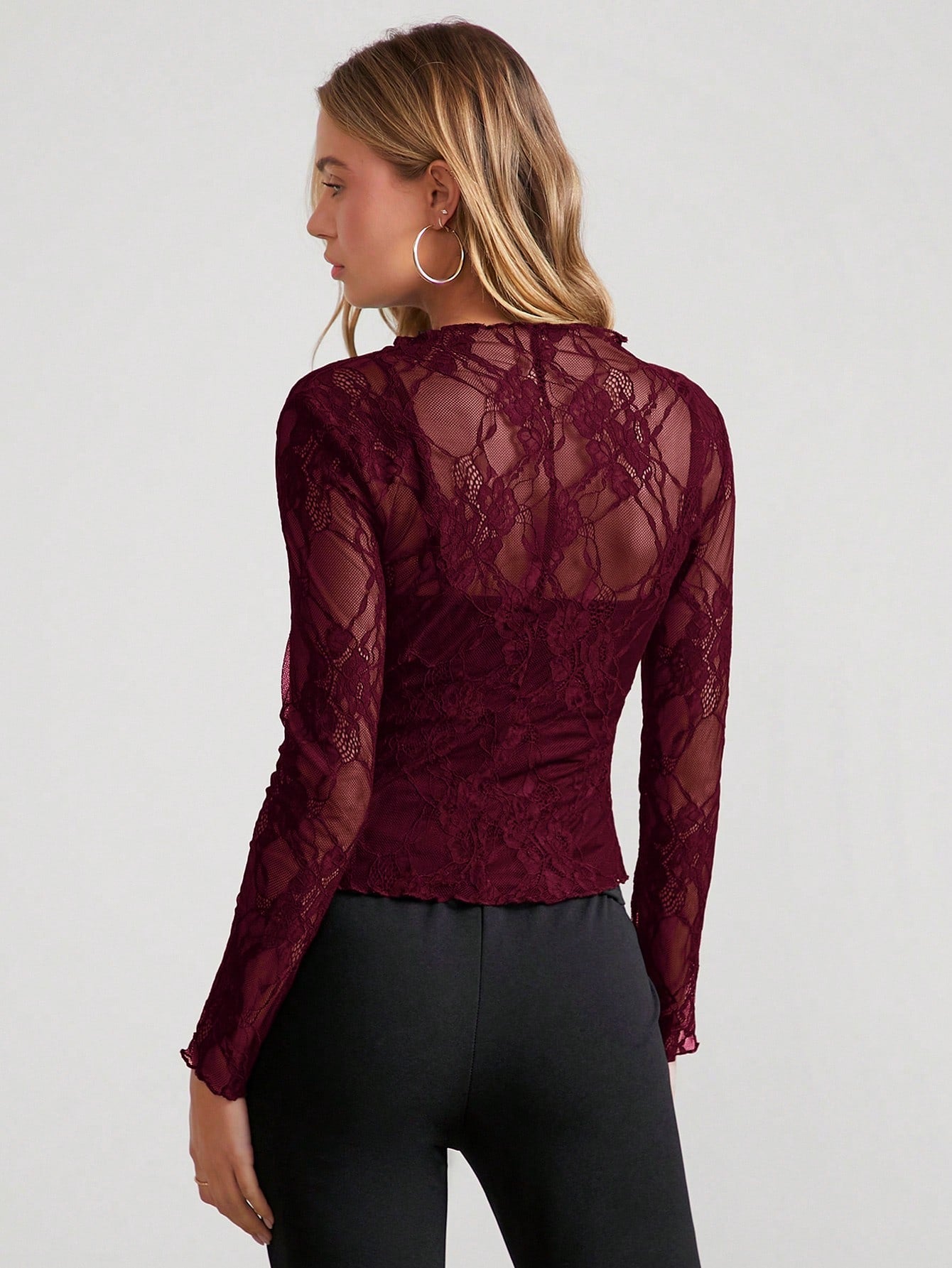 Clasi Women Elegant Sheer Mesh Long Sleeve Form Fitting Blouse shein