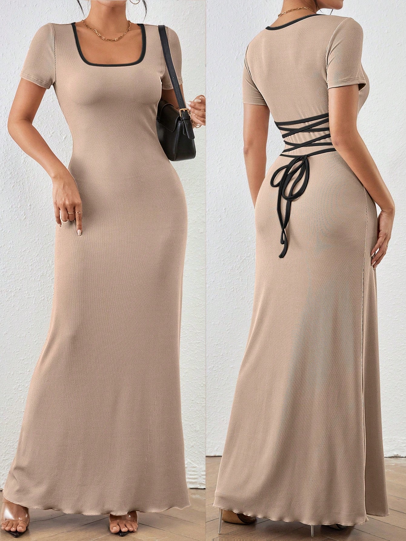 Women'S Plain Color Square Neck Bodycon Dress shein