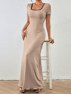 Women'S Plain Color Square Neck Bodycon Dress shein