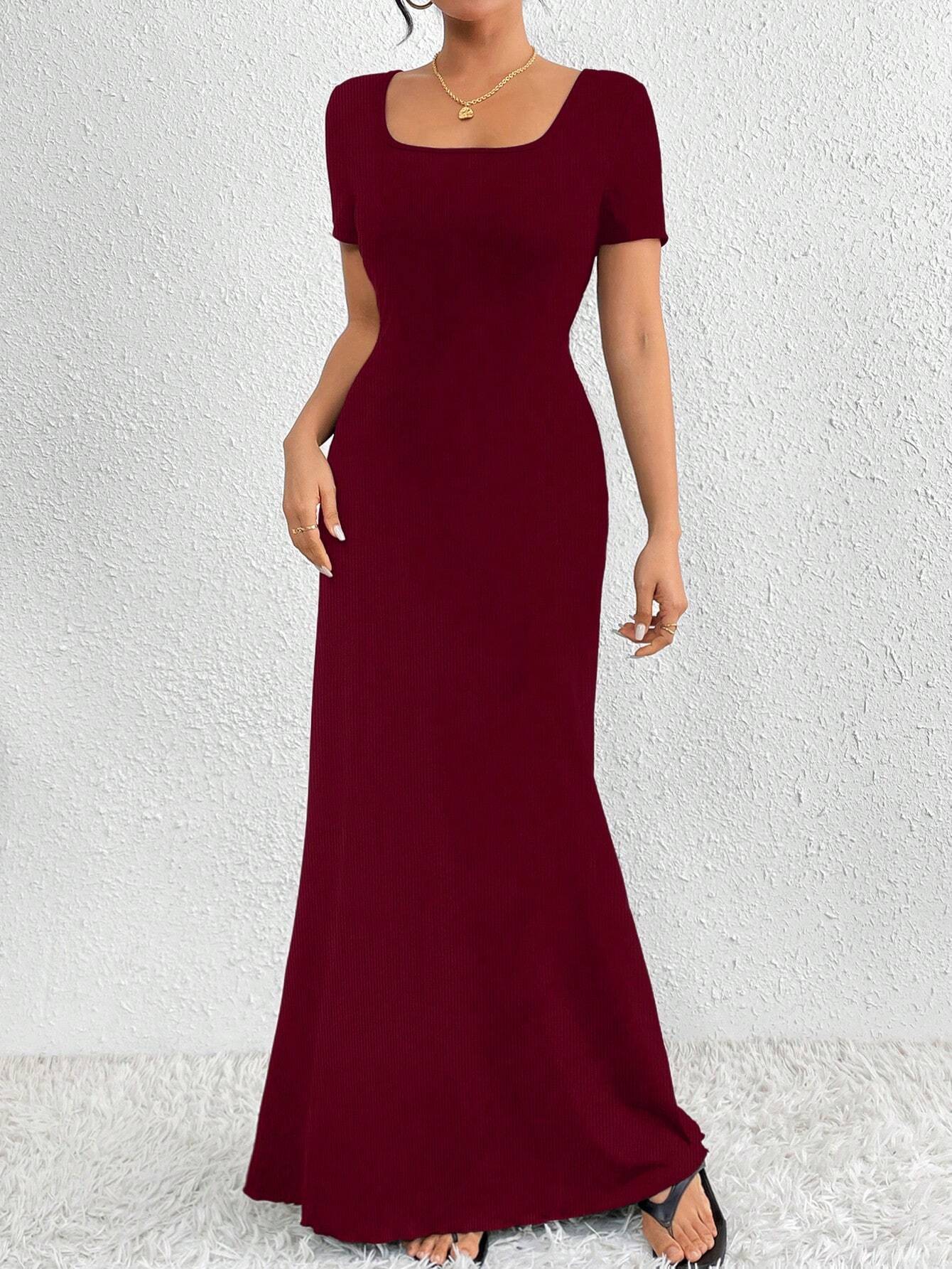 Women'S Plain Color Square Neck Bodycon Dress shein