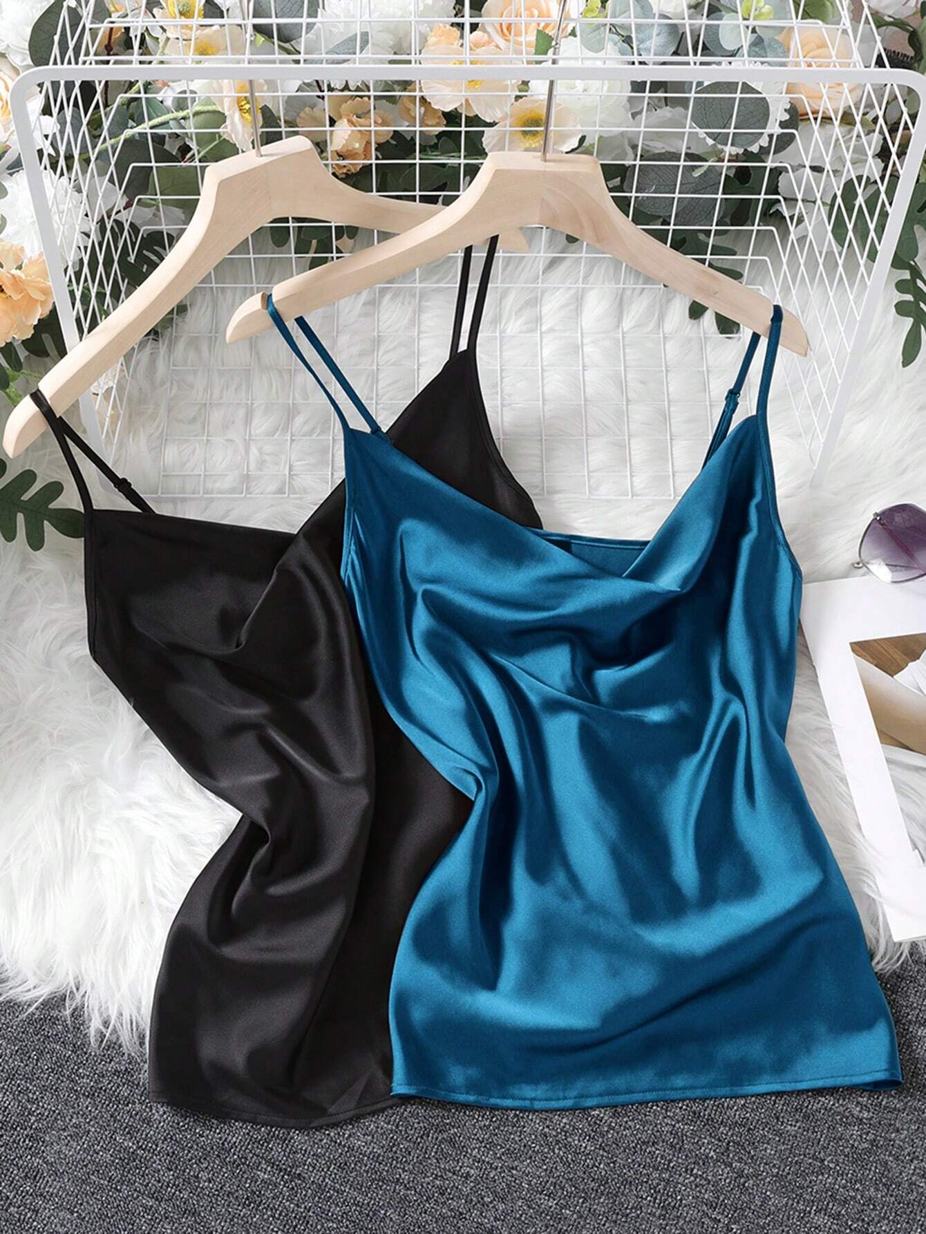 Clasi Women's 2 Piece Draped Collar Camisole shein