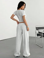 Women's Casual Short Sleeve T-Shirt And Pants shein