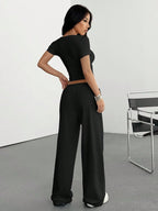 Women's Casual Short Sleeve T-Shirt And Pants shein