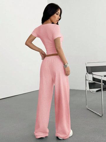 Women's Casual Short Sleeve T-Shirt And Pants