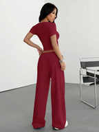 Women's Casual Short Sleeve T-Shirt And Pants shein