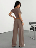 Women's Casual Short Sleeve T-Shirt And Pants shein
