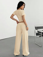 Women's Casual Short Sleeve T-Shirt And Pants shein