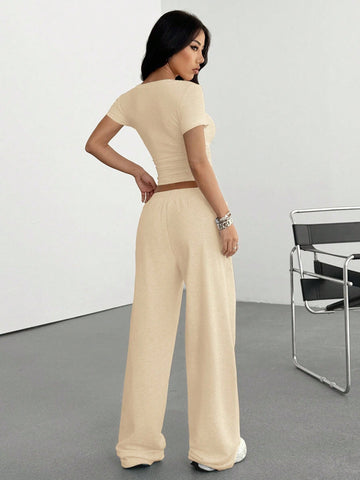 Women's Casual Short Sleeve T-Shirt And Pants
