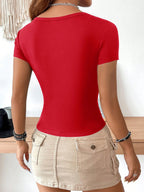 EZwear Casual Minimalist Burgundy Round Neck Cap Sleeve Fitted Women T-Shirt shein