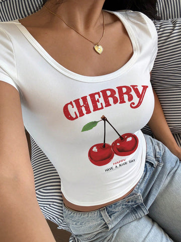 EZwear Casual Minimalist Burgundy Round Neck Cap Sleeve Fitted Women T-Shirt