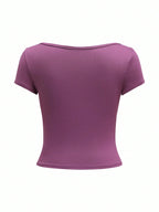 EZwear Casual Minimalist Burgundy Round Neck Cap Sleeve Fitted Women T-Shirt shein