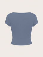 EZwear Casual Minimalist Burgundy Round Neck Cap Sleeve Fitted Women T-Shirt shein