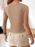 EZwear Casual Minimalist Burgundy Round Neck Cap Sleeve Fitted Women T-Shirt shein