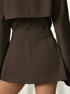 Solid Color Long Sleeve Minimalist Double-Breasted Midi Length Cinched Waist Trench Coat shein