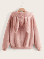 EZwear Drop Shoulder 3D Ears Design Teddy Hoodie