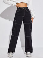 Color Stitching Loose Fit Straight-Leg Jeans shein