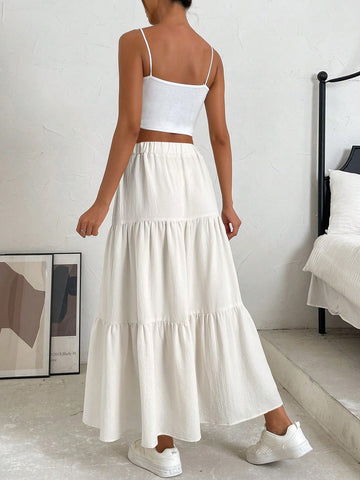 EZwear Solid Layered Hem Skirt