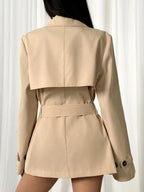 Solid Color Long Sleeve Minimalist Double-Breasted Midi Length Cinched Waist Trench Coat shein