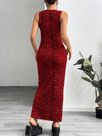 EZwear Leopard Print Knitted Sleeveless Bodycon Dress shein