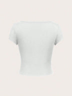 EZwear Casual Minimalist Burgundy Round Neck Cap Sleeve Fitted Women T-Shirt shein