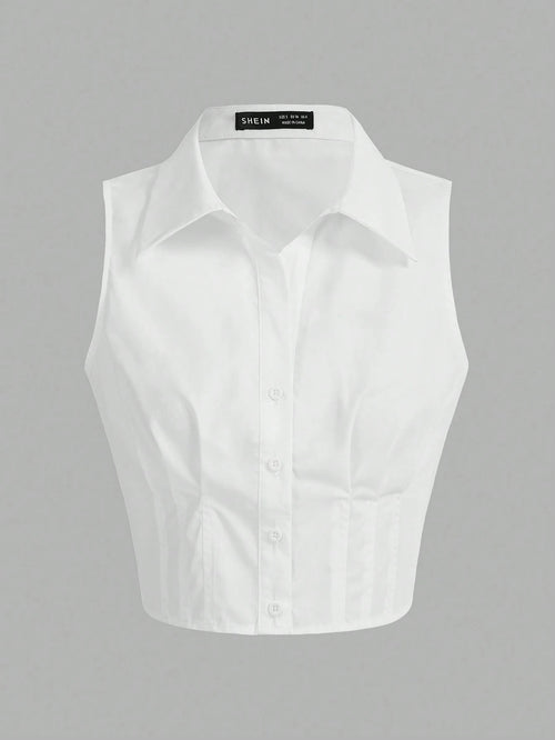 EZwear Solid Color Sleeveless Shirt shein