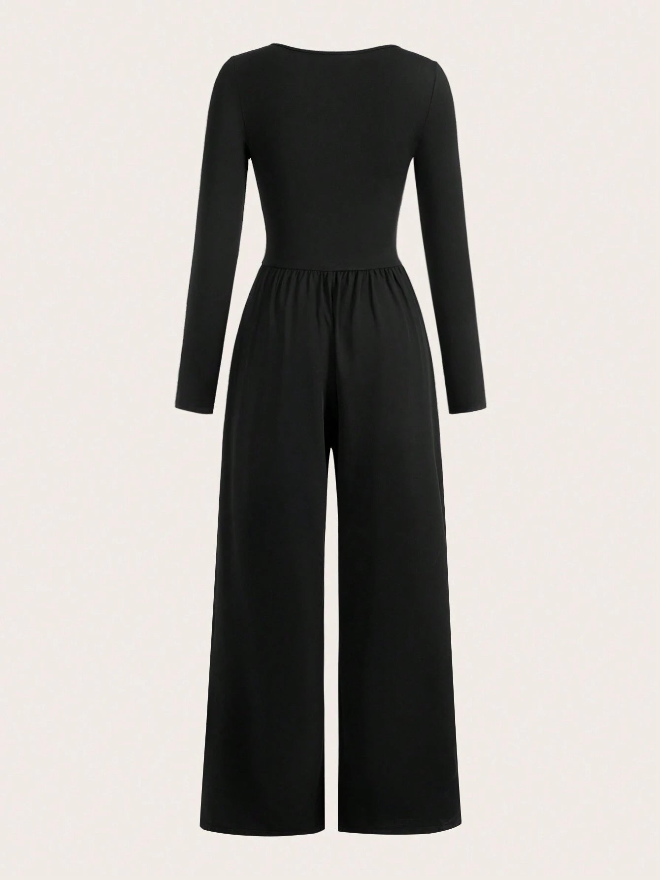 EZwear Solid Color Long Sleeve Jumpsuit