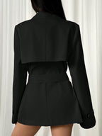 Solid Color Long Sleeve Minimalist Double-Breasted Midi Length Cinched Waist Trench Coat shein