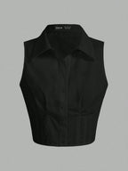 EZwear Solid Color Sleeveless Shirt shein