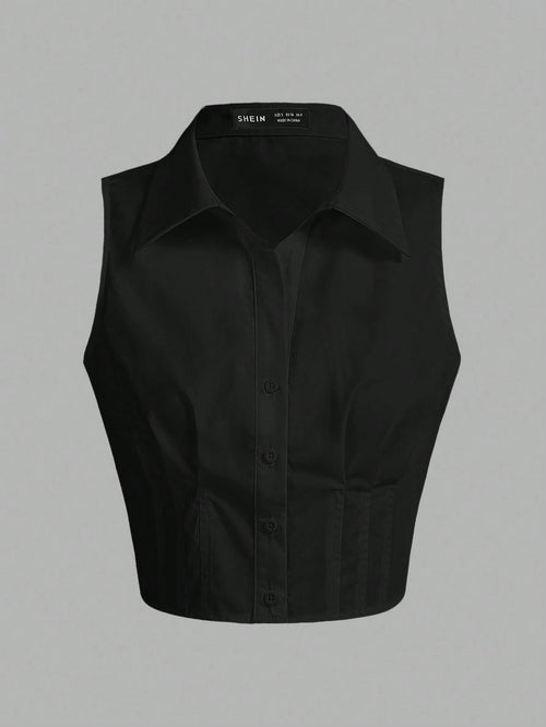 EZwear Solid Color Sleeveless Shirt shein
