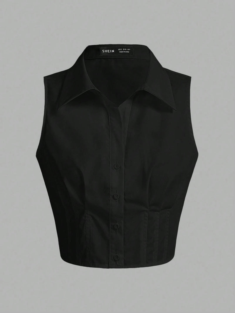 EZwear Solid Color Sleeveless Shirt shein