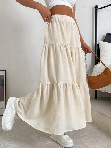 EZwear Solid Layered Hem Skirt